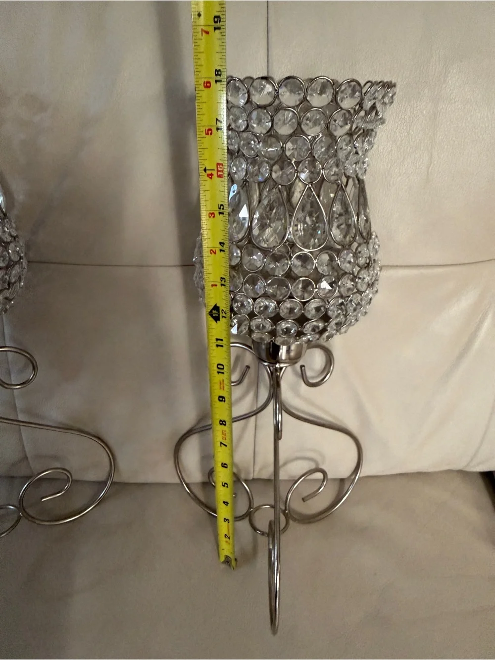 Crystal Beaded Silver Hurricane Candle Holders - Set of 2